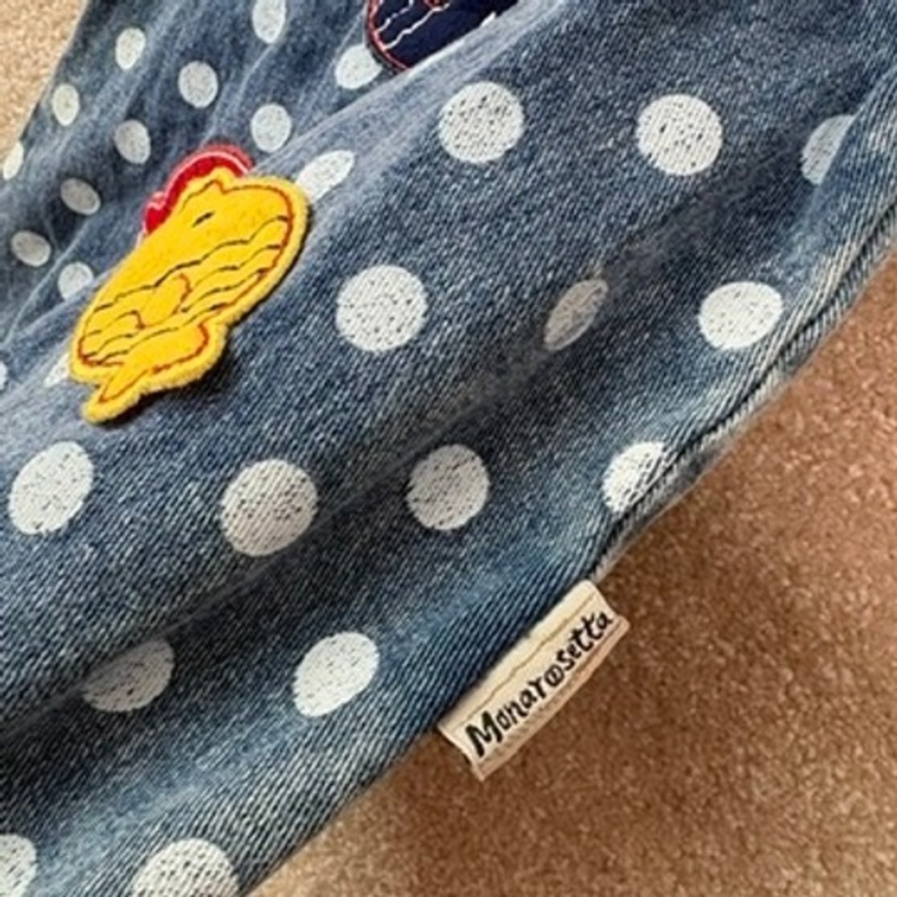 VINTAGE MONAROSETTA Overalls 12M 12 Months Blue Polka Dot Bear Denim Romper - Picture 4 of 6